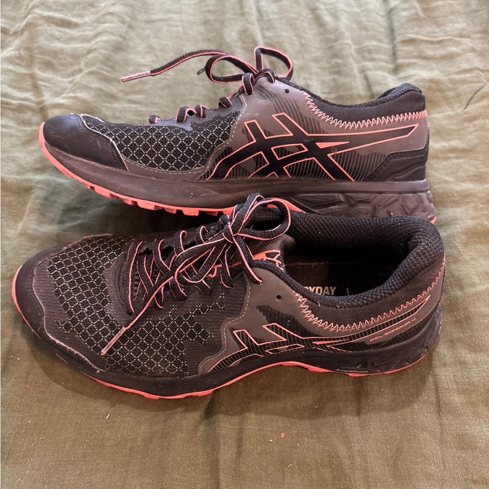 Asics Black and Pink Athletic Sneakers